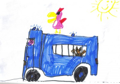 Ko je Kakadudu videl risbo, kjer lisjaka Foksnerja peljejo v zapor je bil zelo navdušen, saj meni, da se bo to zgodilo v kratkem. Se bo res? Narisal: Uroš